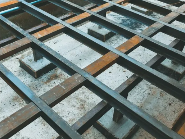 Structural steel stock at Goldstein Steel Co. in Scarborough, Maine